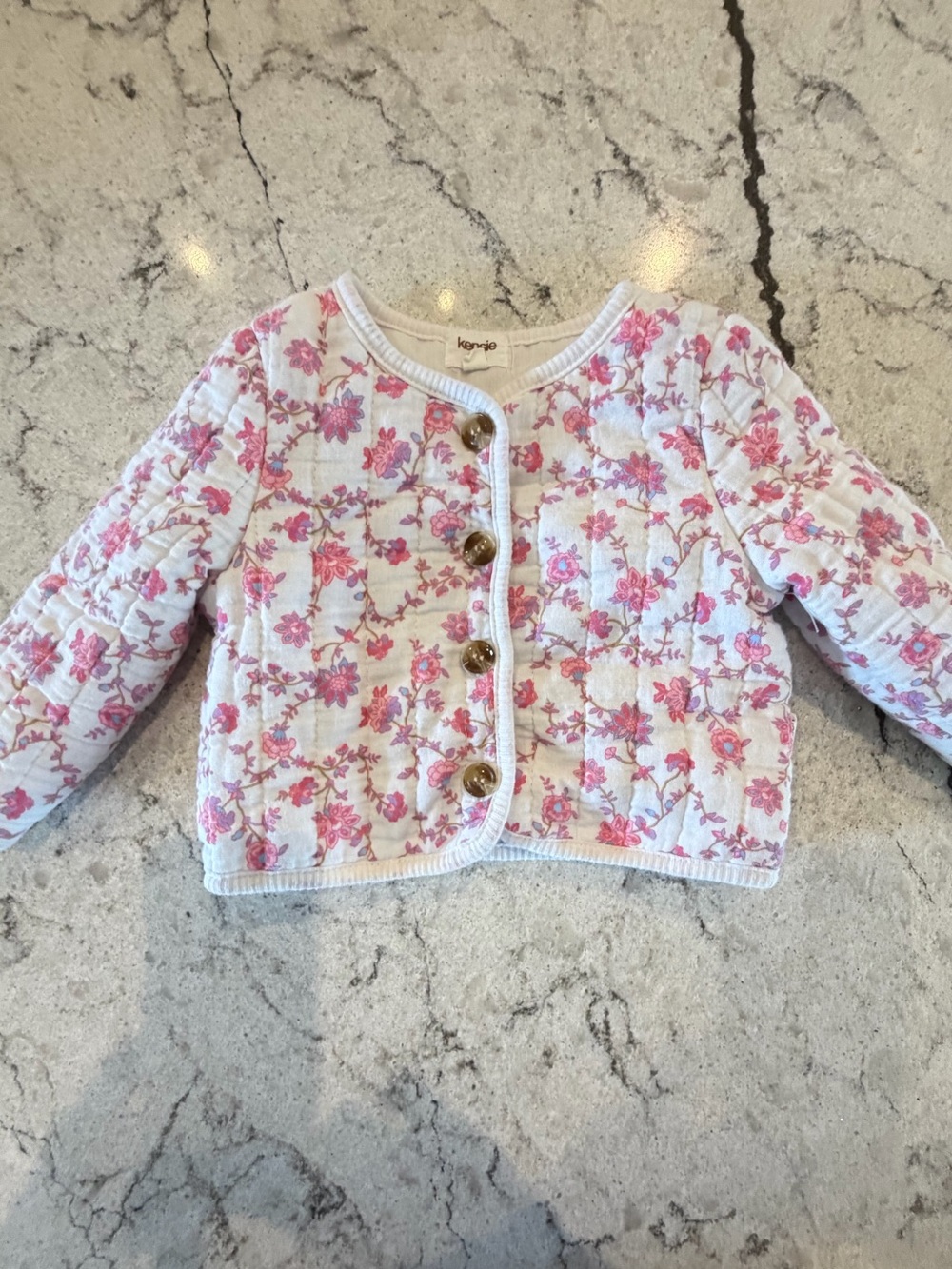 Kensie Baby Floral Quilted Jacket Cardigan 12M Pink Cotton Button Front